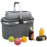 CALIFORNIA PICNIC Picnic Basket Beautiful Design Insulated Tote Bag Kit Insulated Lunch Tote for Women & Men Picnic | Wine Picnic Set | Heavy Duty Aluminum Frame and Handle | Collapsible Cooler Keep