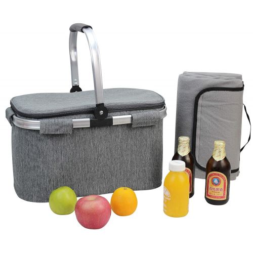  CALIFORNIA PICNIC Picnic Basket Beautiful Design Insulated Tote Bag Kit Insulated Lunch Tote for Women & Men Picnic | Wine Picnic Set | Heavy Duty Aluminum Frame and Handle | Collapsible Cooler Keep