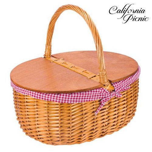  CALIFORNIA PICNIC Large Picnic Basket with Lid | Wicker Picnic Basket | Willow Basket Set | Camping Picnic Table Set Gingham