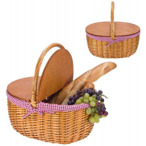  CALIFORNIA PICNIC Large Picnic Basket with Lid | Wicker Picnic Basket | Willow Basket Set | Camping Picnic Table Set Gingham