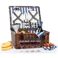 CALIFORNIA PICNIC Picnic Basket Set for 4 Person | Insulated Picnic Hamper Set | Picnic Table Set | Picnic Plates | Picnic Supplies | Summer Picnic Kit | Picnic Utensils Cutlery Flatware