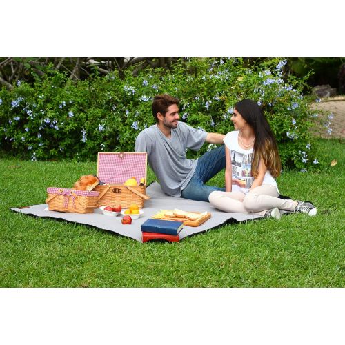  CALIFORNIA PICNIC Picnic Basket | Wood Chip Design | Red and White Gingham Pattern Lining | Strong Wooden Folding Handles | Features a Leather Strap Metal Lock for Safety | Natural Eco Friendly Wove