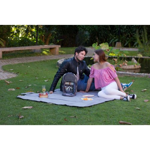  CALIFORNIA PICNIC Picnic Basket for 2 Beautiful Insulated Tote Bag Kit Insulated Lunch Tote for Women & Men Picnic Backpack Camping Tableware Set and Waterproof Blanket | Aluminum Frame and Handle |