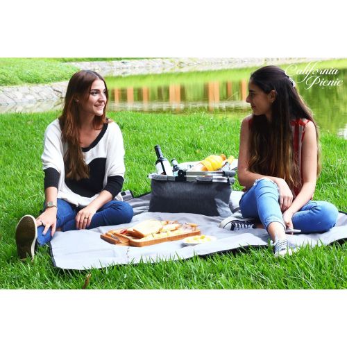  CALIFORNIA PICNIC Picnic Basket for 2 Beautiful Insulated Tote Bag Kit Insulated Lunch Tote for Women & Men Picnic Backpack Camping Tableware Set and Waterproof Blanket | Aluminum Frame and Handle |