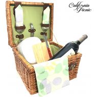 CALIFORNIA PICNIC Picnic Basket Set DELUXE | Breeze Collection | 2 Person Wine and Cheese Service Set | Picnic Hamper Set FREE Picnic Tablecloth | Stainless Steel Wine Opener Corkscrew | Wood Cheese