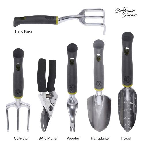  CALIFORNIA PICNIC Garden Tool Set | Garden Tools Organizer Tote | Gardening Gloves Included Great Garden Tools for Woman and Men | 9 Piece Garden Accessories Tool Organizer Kit | Gardening Gifts | G