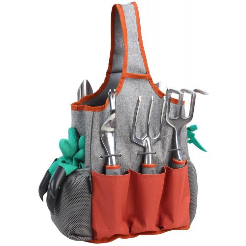  CALIFORNIA PICNIC Garden Tool Set | Garden Tools Organizer Tote | Gardening Gloves Included Great Garden Tools for Woman and Men | 9 Piece Garden Accessories Tool Organizer Kit | Gardening Gifts | G