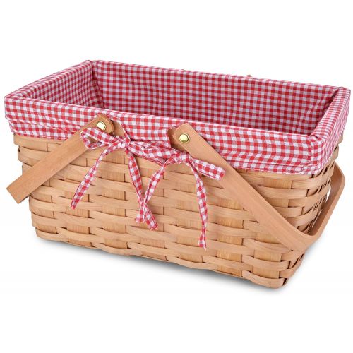  CALIFORNIA PICNIC Picnic Basket Natural Woven Woodchip with Double Folding Handles | Easter Basket | Storage of Plastic Easter Eggs and Easter Candy | Organizer Blanket Storage | Bath Toy and Kids T