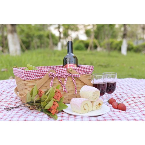  CALIFORNIA PICNIC Picnic Basket Natural Woven Woodchip with Double Folding Handles | Easter Basket | Storage of Plastic Easter Eggs and Easter Candy | Organizer Blanket Storage | Bath Toy and Kids T