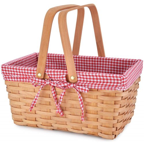  CALIFORNIA PICNIC Picnic Basket Natural Woven Woodchip with Double Folding Handles | Easter Basket | Storage of Plastic Easter Eggs and Easter Candy | Organizer Blanket Storage | Bath Toy and Kids T