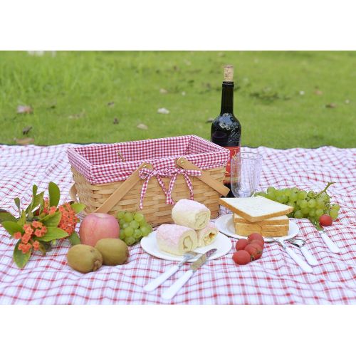  CALIFORNIA PICNIC Picnic Basket Natural Woven Woodchip with Double Folding Handles | Easter Basket | Storage of Plastic Easter Eggs and Easter Candy | Organizer Blanket Storage | Bath Toy and Kids T