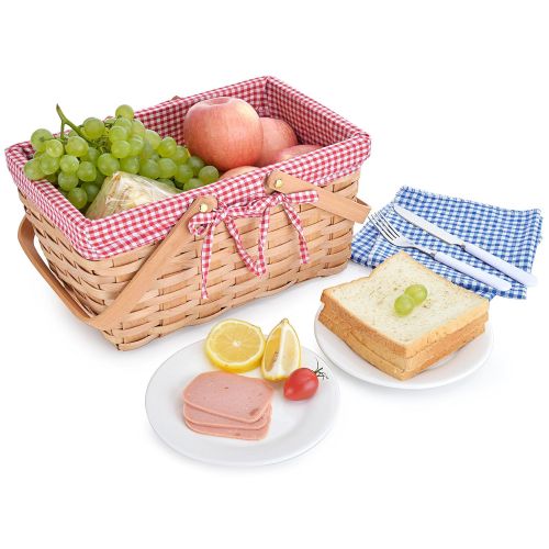  CALIFORNIA PICNIC Picnic Basket Natural Woven Woodchip with Double Folding Handles | Easter Basket | Storage of Plastic Easter Eggs and Easter Candy | Organizer Blanket Storage | Bath Toy and Kids T