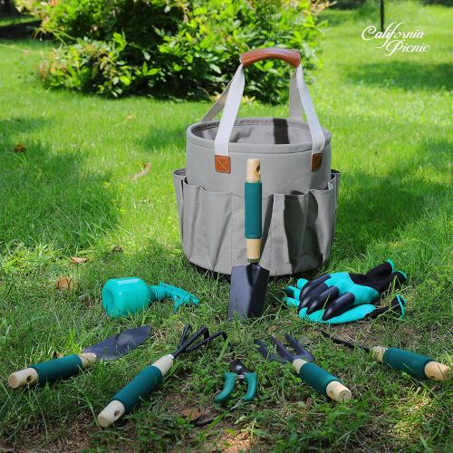  CALIFORNIA PICNIC Garden Tools Set | Gardening Gifts | Gardening Tools Set | 9 Piece Garden Tool Set | Digging Claw Gardening Gloves Succulent Tool Set | Planting Tools | Gardening Supplies Basket |