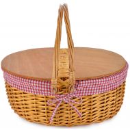 CALIFORNIA PICNIC Wicker Picnic Baskets with Double Folding Handles | Little Red Riding Hood Basket for Kids | Hard Wood Top | Hand Woven Wicker Great for Easter Basket | Storage of Plastic Easter E