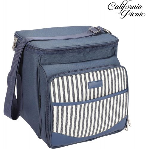  CALIFORNIA PICNIC Picnic Basket Tote | Picnic Shoulder Bag Set | Stylish All-in-One Portable Picnic Bag for 4 with Complete Cutlery Set | Salt/Pepper Shakers | Cheese Board | Cooler Bag for Camping