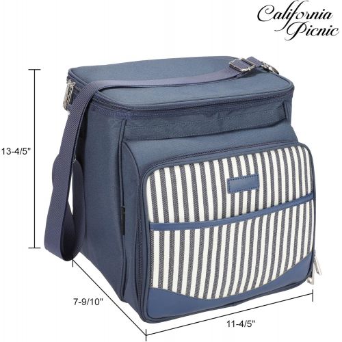  CALIFORNIA PICNIC Picnic Basket Tote | Picnic Shoulder Bag Set | Stylish All-in-One Portable Picnic Bag for 4 with Complete Cutlery Set | Salt/Pepper Shakers | Cheese Board | Cooler Bag for Camping