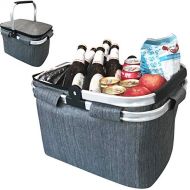 CALIFORNIA PICNIC Large Insulated Picnic Basket Cooler | 7.7 Gal Capacity Leakproof Folding Collapsible Portable Market Basket Bag Set Aluminum Handles for Travel, Shopping and Camping | Keeps Wine,