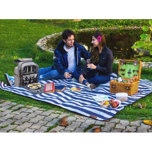  CALIFORNIA PICNIC Picnic Backpack for 4 | Picnic Basket | Stylish All-in-One Portable Picnic Bag with Complete Cutlery Set, Stainless Steel S/P Shakers | Waterproof Knitted Picnic Blanket | Cooler B