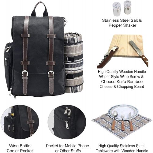  CALIFORNIA PICNIC Picnic Backpack for 2 | Picnic Basket | Stylish All-in-One Portable Picnic Bag with Complete Cutlery Set, Stainless Steel S/P Shakers | Picnic Blanket Waterproof Extra Large| Coole