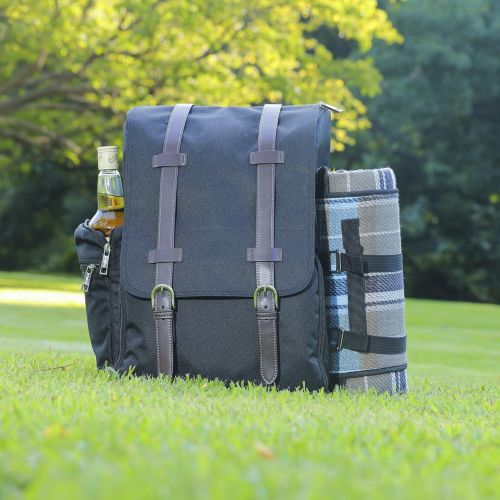  CALIFORNIA PICNIC Picnic Backpack for 2 | Picnic Basket | Stylish All-in-One Portable Picnic Bag with Complete Cutlery Set, Stainless Steel S/P Shakers | Picnic Blanket Waterproof Extra Large| Coole