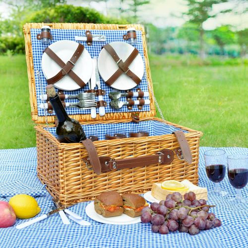  CALIFORNIA PICNIC Picnic Basket for 4 Person | Picnic Hamper Set | Folding Picnic Blanket | Picnic Table Set | Picnic Plates | Picnic Supplies | Summer Picnic Kit | Picnic Utensils | Picnic Cutlery