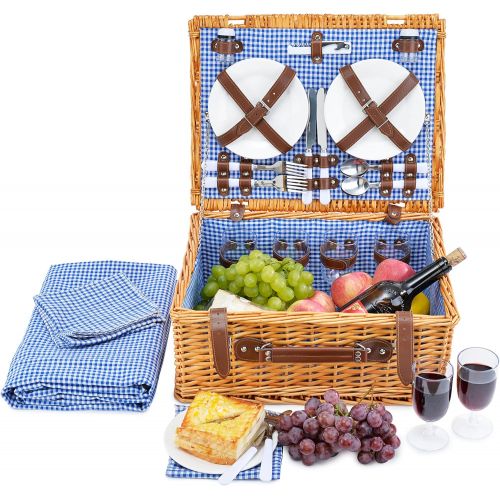  CALIFORNIA PICNIC Picnic Basket for 4 Person | Picnic Hamper Set | Folding Picnic Blanket | Picnic Table Set | Picnic Plates | Picnic Supplies | Summer Picnic Kit | Picnic Utensils | Picnic Cutlery