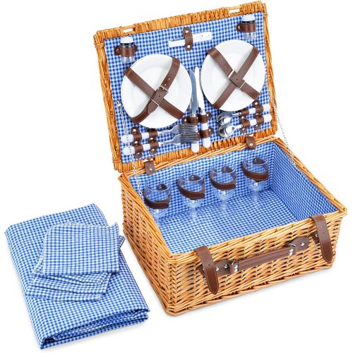  CALIFORNIA PICNIC Picnic Basket for 4 Person | Picnic Hamper Set | Folding Picnic Blanket | Picnic Table Set | Picnic Plates | Picnic Supplies | Summer Picnic Kit | Picnic Utensils | Picnic Cutlery