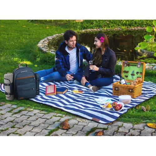  CALIFORNIA PICNIC Picnic Backpack for 4 | Picnic Basket | Stylish All-in-One Portable Picnic Bag with Complete Cutlery Set, Stainless Steel S/P Shakers | Picnic Blanket Waterproof Extra Large| Coole