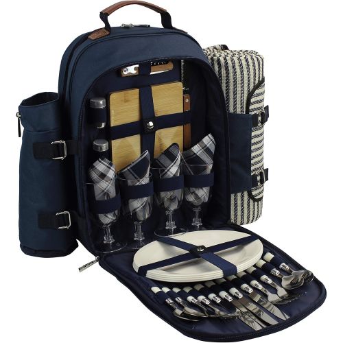  CALIFORNIA PICNIC Picnic Backpack for 4 | Picnic Basket | Stylish All-in-One Portable Picnic Bag with Complete Cutlery Set, Stainless Steel S/P Shakers | Picnic Blanket Waterproof Extra Large| Coole