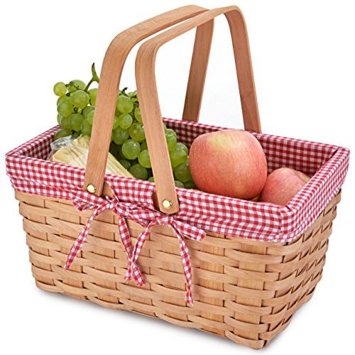  CALIFORNIA PICNIC Picnic Basket Natural Woven Woodchip with Double Folding Handles | Easter Basket | Storage of Plastic Easter Eggs and Easter Candy | Organizer Blanket Storage | Bath Toy and Kids T