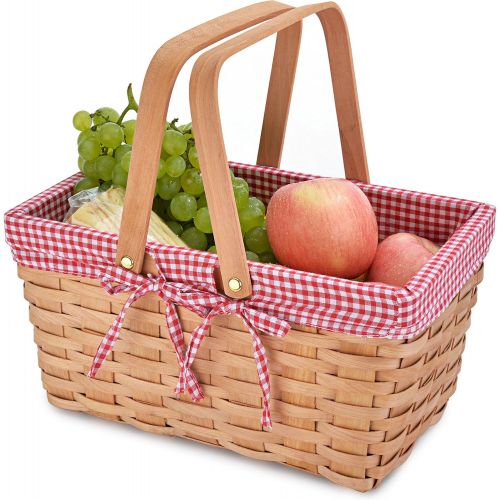  CALIFORNIA PICNIC Picnic Basket Natural Woven Woodchip with Double Folding Handles | Easter Basket | Storage of Plastic Easter Eggs and Easter Candy | Organizer Blanket Storage | Bath Toy and Kids T