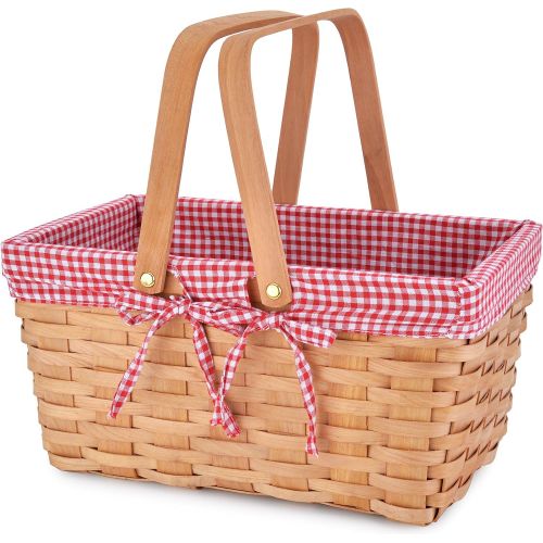  CALIFORNIA PICNIC Picnic Basket Natural Woven Woodchip with Double Folding Handles | Easter Basket | Storage of Plastic Easter Eggs and Easter Candy | Organizer Blanket Storage | Bath Toy and Kids T