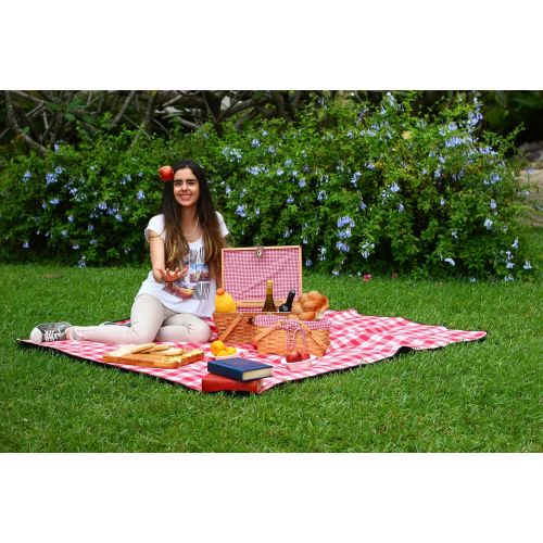  CALIFORNIA PICNIC Picnic Basket Natural Woven Woodchip with Double Folding Handles | Easter Basket | Storage of Plastic Easter Eggs and Easter Candy | Organizer Blanket Storage | Bath Toy and Kids T