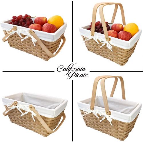  CALIFORNIA PICNIC Picnic Basket Natural Woven Woodchip with Double Folding Handles | Easter Basket | Storage of Plastic Easter Eggs and Easter Candy | Organizer Blanket Storage | Bath Toy and Kids T