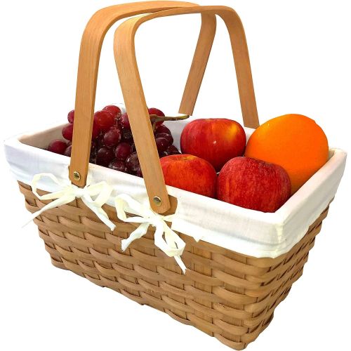  CALIFORNIA PICNIC Picnic Basket Natural Woven Woodchip with Double Folding Handles | Easter Basket | Storage of Plastic Easter Eggs and Easter Candy | Organizer Blanket Storage | Bath Toy and Kids T