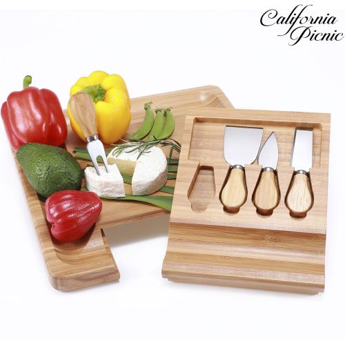  [아마존베스트]CALIFORNIA PICNIC Cheese Board and Knife Set | Charcuterie Board | Bamboo Cheese Tray with Cheese Knives Sets | Large Wooden Cheese Plate and Cheese Platter Board Set | Cheeseboard Gift Set 50th Bir