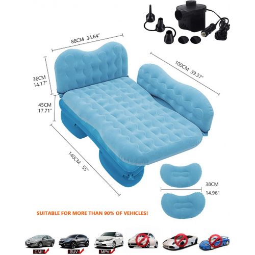  CALOER Thickened Inflatable Car Air Mattress with Pocket,Headboard,Pillows and Air Pump (Portable)-Camping Inflation Bed Travel Air Bed Car Back Seat-Blow Up Air Mattress - Car Bed