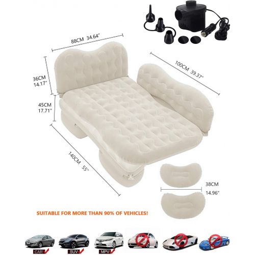  CALOER Thickened Inflatable Car Air Mattress with Pocket,Headboard,Pillows and Air Pump (Portable)-Camping Inflation Bed Travel Air Bed Car Back Seat-Blow Up Air Mattress - Car Bed