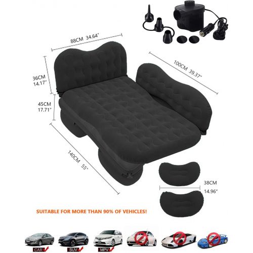  CALOER Thickened Inflatable Car Air Mattress with Pocket,Headboard,Pillows and Air Pump (Portable)-Camping Inflation Bed Travel Air Bed Car Back Seat-Blow Up Air Mattress - Car Bed