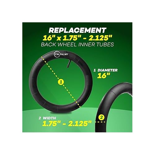  16'' x 1.5/1.75/1.95/2.125 Back Wheel Replacement Inner Tubes (2-Pack) Compatible with Graco Click/Go Jogging/BoB Revolution SE/Pro/Flex/SU - Made from BPA/Latex Free Butyl Rubber