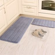 Kitchen Rugs, CAMAL 2 Pieces Non-Slip Memory Foam Stripe Kitchen Mat Rubber Backing Doormat Runner Rug Set (16x24+16x48, Gray)