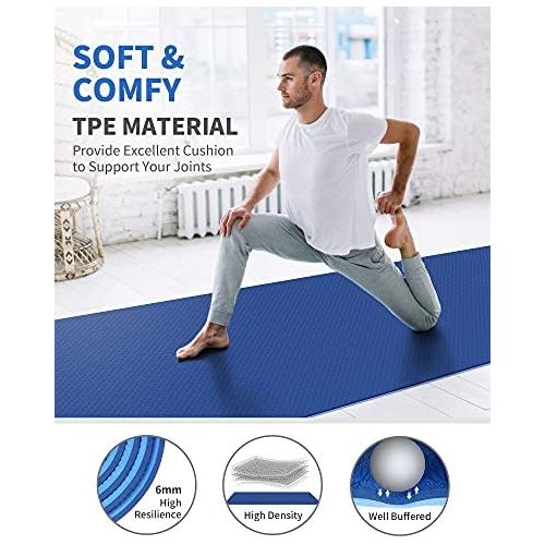  [아마존베스트]Cambivo Non-Slip Yoga Mat, Extra-Wide (183 cm x 81 cm x 6 mm), TPE Fitness Mat for Sports, Yoga, Pilates, Gymnastics, Workouts