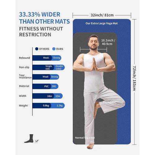  [아마존베스트]Cambivo Non-Slip Yoga Mat, Extra-Wide (183 cm x 81 cm x 6 mm), TPE Fitness Mat for Sports, Yoga, Pilates, Gymnastics, Workouts