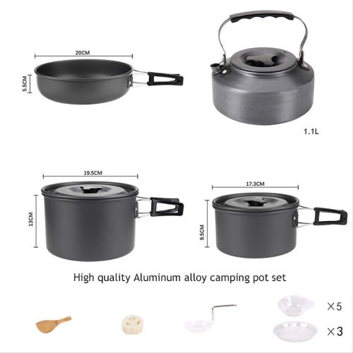  CAMEAGLE Camping Tableware Portable Aluminium Alloy Camping Pot Set 5 Person Outdoor Cookware for Camping Hiking Picnic Utensil with Tableware Non Toxic Materials