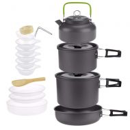 CAMEAGLE Camping Tableware 3-5 Person Camping Hiking Travel Cookware Utensils Outdoor Tableware Set Picnic Tableware Pot Pan Bowl Non Toxic Materials Food Fruit Storage Kit