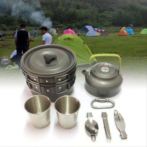  CAMEAGLE Camping Tableware Nontoxic Materials 9pcs Outdoor Camping Hiking Travel Picnic Teapot Pot Set Carabiner Cookware Outdoor Tableware Convenient Carry