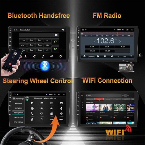  CAMECHO Double Din Android Car Stereo 10.1 Inch Touch Screen Bluetooth Car Radio in Dash GPS Navigation with WiFi FM SWC Mirror Link for Android/iOS Phone +Dual USB Backup Camera