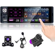 Camecho Single Din Bluetooth Car Radio 4 Capacitive Touch Screen Car Stereo FM/AM/RDS Radio Receiver with Dual USB/AUX-in/SD Card Port + Backup Camera & Steering Wheel Control