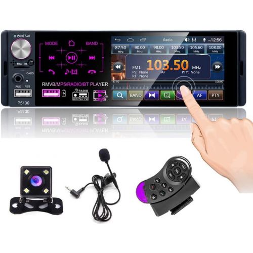  Camecho Single Din Bluetooth Car Radio 4 Capacitive Touch Screen Car Stereo FM/AM/RDS Radio Receiver with Dual USB/AUX-in/SD Card Port + Backup Camera & Steering Wheel Control