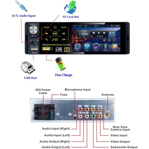  Camecho Single Din Bluetooth Car Radio 4 Capacitive Touch Screen Car Stereo FM/AM/RDS Radio Receiver with Dual USB/AUX-in/SD Card Port + Backup Camera & Steering Wheel Control